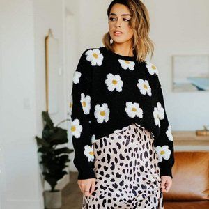 Clad & Cloth Black Flower Sweater